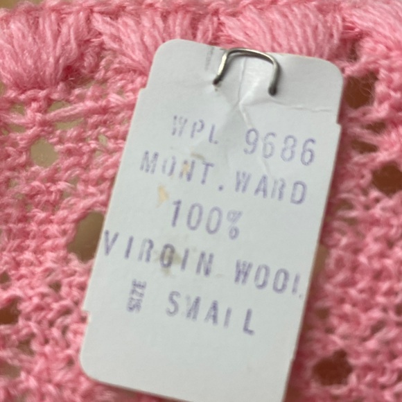 Vintage 60s - Deadstock Pink wool crochet Knit tunic top wuth sash belt - Picture 3 of 11